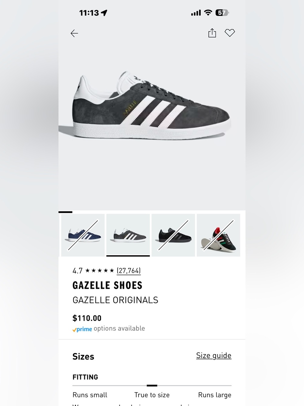 adidas Gazelle Men's Suede Sneaker - Charcoal/White
